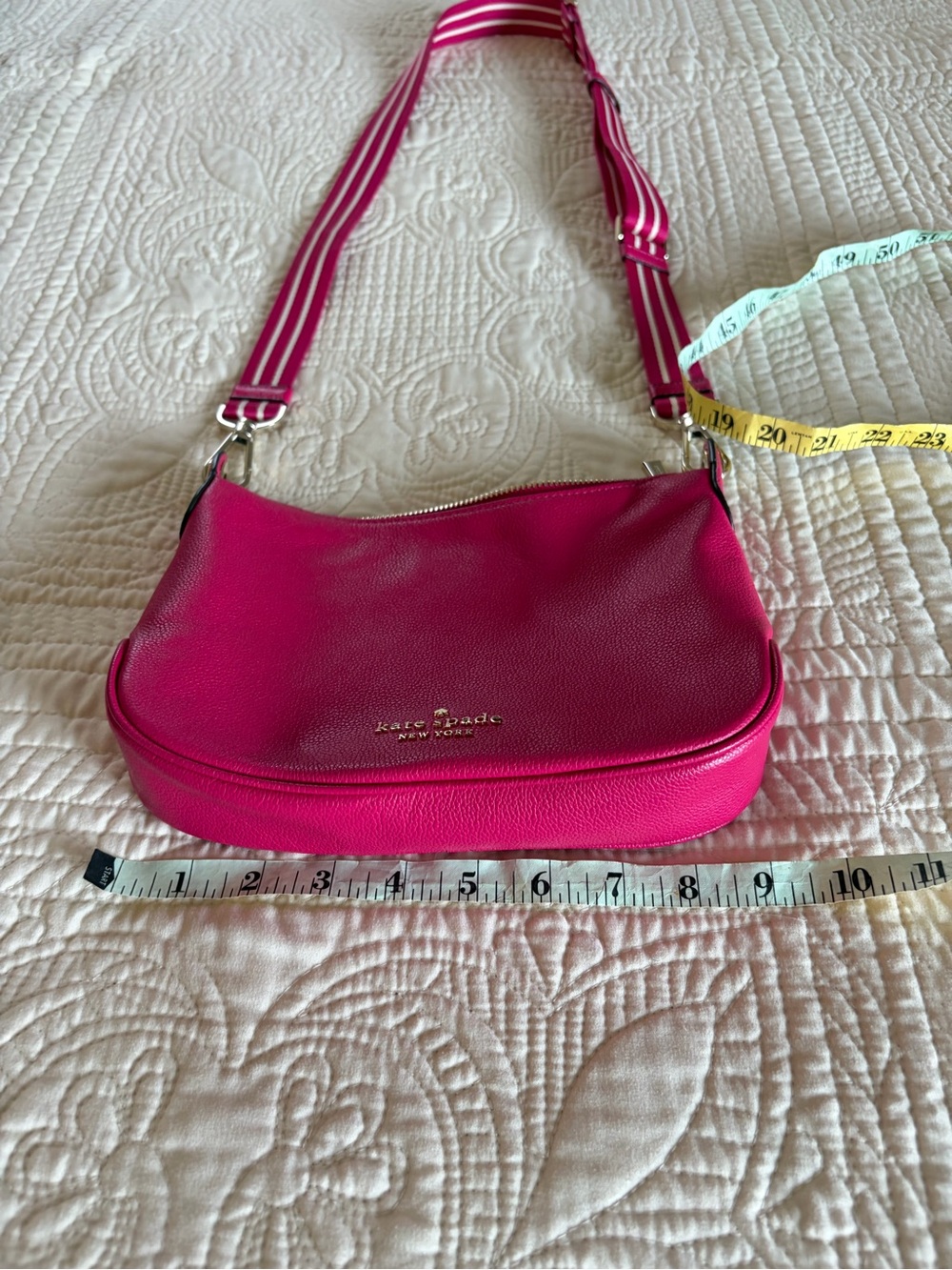 kate spade Hot Pink Pebbled Leather Crossbody with Striped Strap